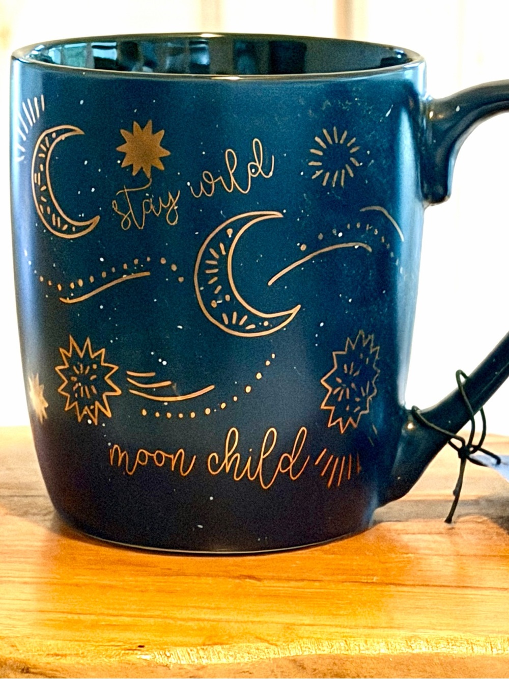 Moon Child Ceramic Mug in Deep Navy with Gold Accents